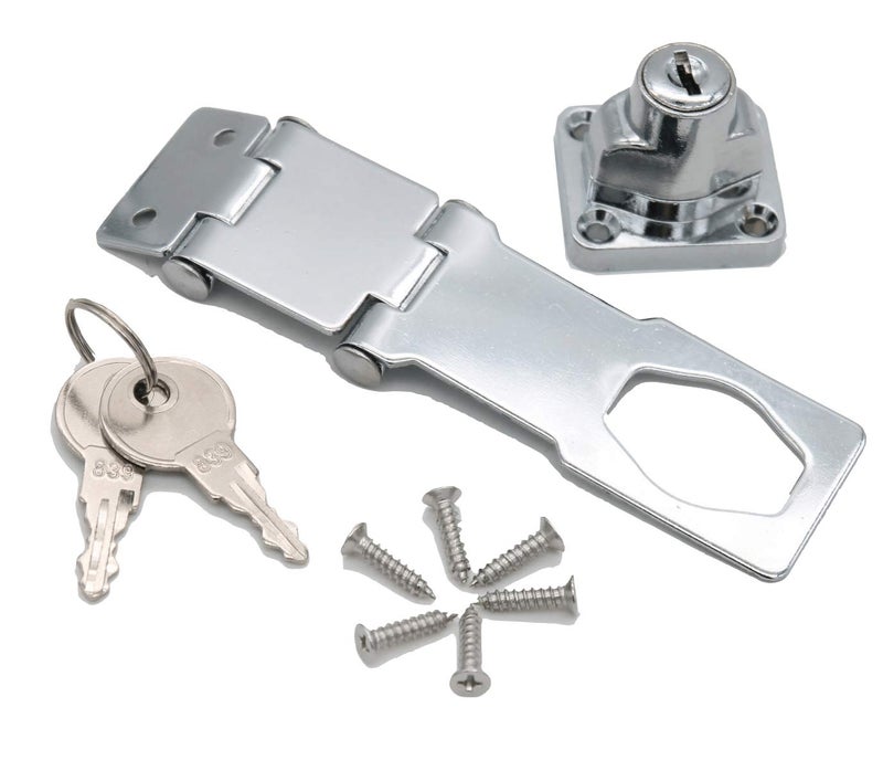 dingchi Double Hinge Safety Hasp Locks in Zinc Plated, Hardened Steel Concealed Hinge Pin Hasp Keyed Lock Door Gate Bolt Latches - Image 4