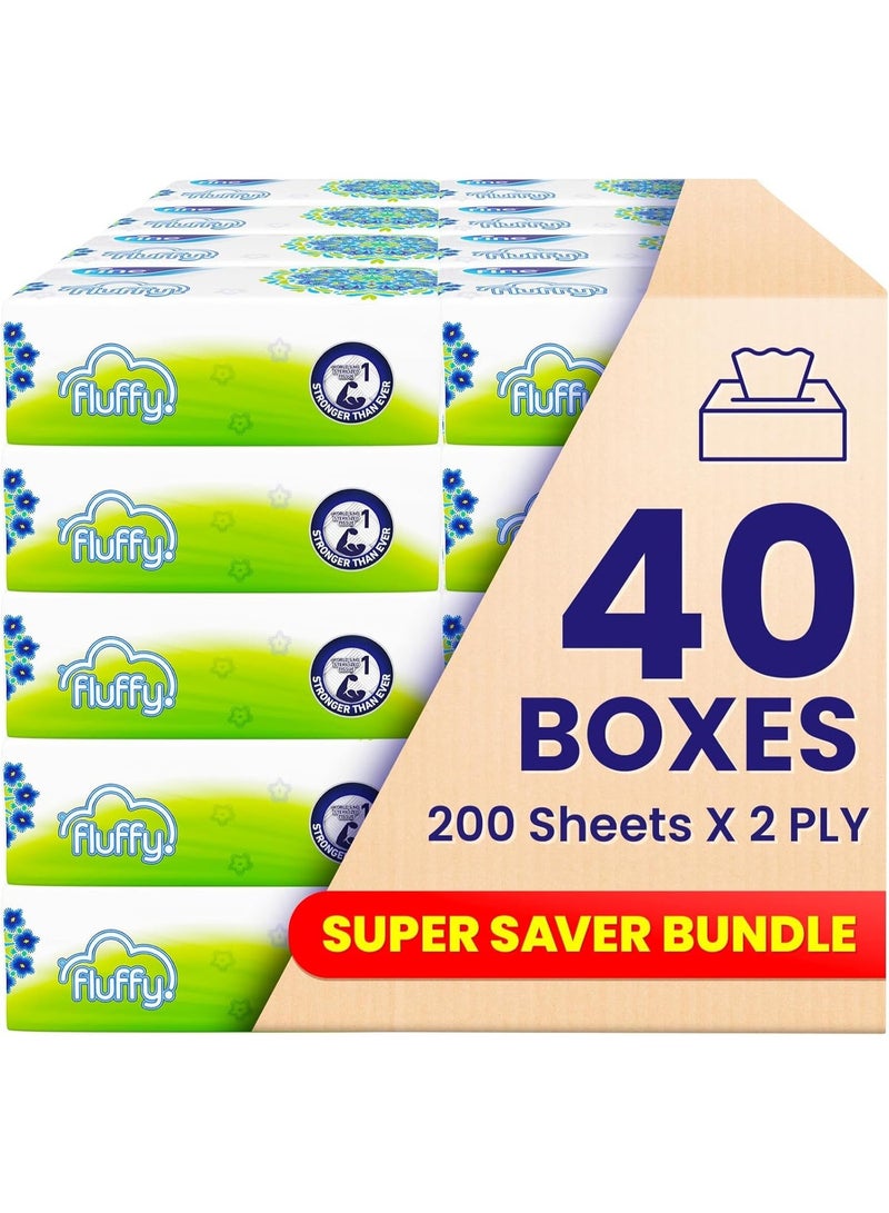 Fine Fluffy Facial Tissue, 40 Soft packs of 200 sheets x 2 Ply - Image 1