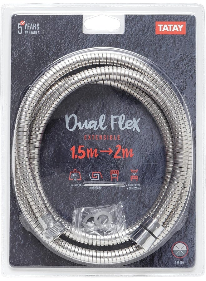 TATAY Extending Double Metal Shower Hose, 1.50-2.00 M, Stainless steel/Laton Brass, Silver, One Size - Image 3