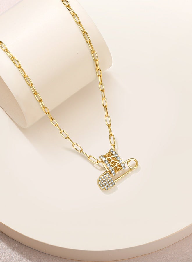 Moonmory 18K Gold Plated 925 Sterling Silver Safety Pin Pendant Necklace For Women With PaperCilp Chain, Original Design Vine Flower Pendant Necklace With 50 CM Adjustable Paper Cilp Chain Ramadan, Mother's Day, Valentine's Day Gifts - Image 5