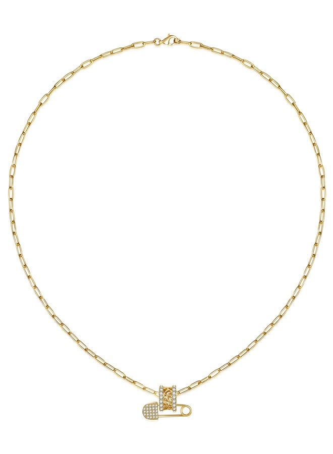 Moonmory 18K Gold Plated 925 Sterling Silver Safety Pin Pendant Necklace For Women With PaperCilp Chain, Original Design Vine Flower Pendant Necklace With 50 CM Adjustable Paper Cilp Chain Ramadan, Mother's Day, Valentine's Day Gifts - Image 4