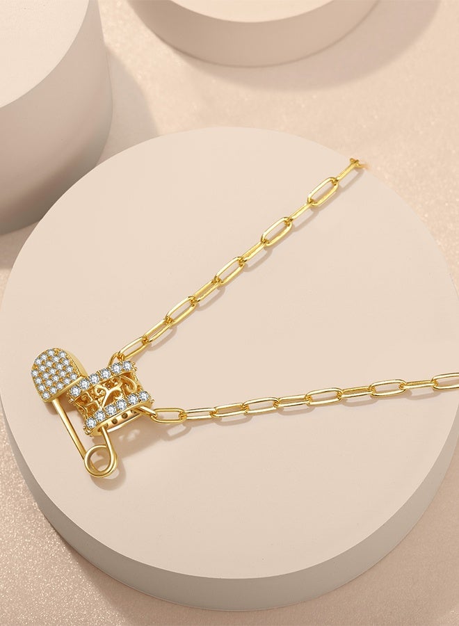 Moonmory 18K Gold Plated 925 Sterling Silver Safety Pin Pendant Necklace For Women With PaperCilp Chain, Original Design Vine Flower Pendant Necklace With 50 CM Adjustable Paper Cilp Chain Ramadan, Mother's Day, Valentine's Day Gifts - Image 3