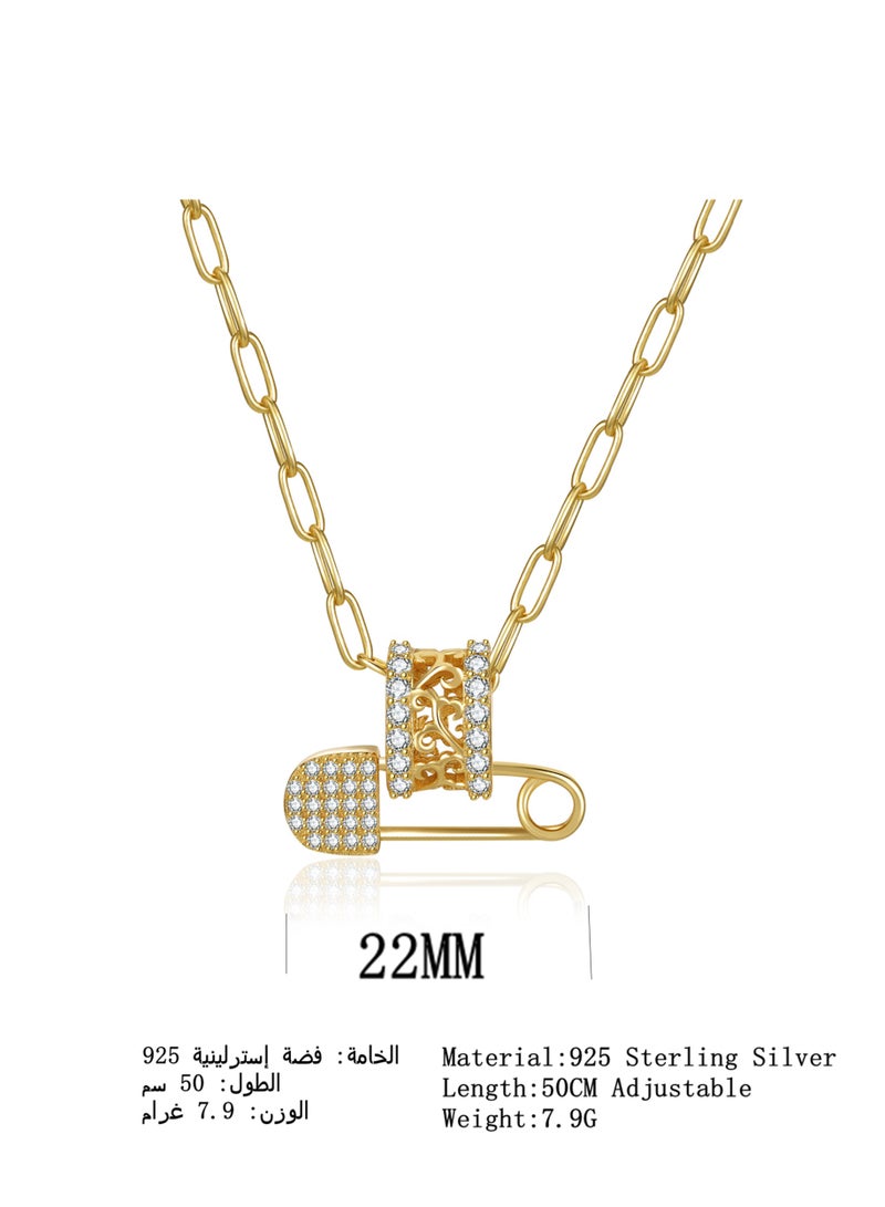 Moonmory 18K Gold Plated 925 Sterling Silver Safety Pin Pendant Necklace For Women With PaperCilp Chain, Original Design Vine Flower Pendant Necklace With 50 CM Adjustable Paper Cilp Chain Ramadan, Mother's Day, Valentine's Day Gifts - Image 2