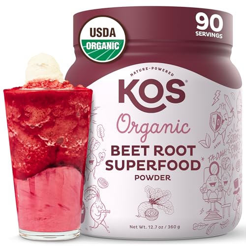 KOS Organic Beet Root Powder USDA Certified NonGMO Gluten Soy Free 90 Servings