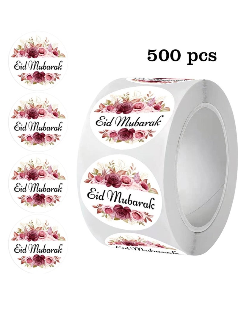 OASIS-TH 500Pcs Ramadan Kareem Adhensive Stickers Eid Mubarak Perforated Roll Sticker Gift Tag  - Image 1