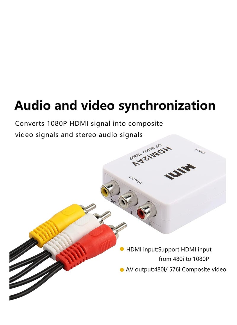 YUNSYE - HDMI to AV Converter, HDMI to RCA Adapter, 1080p HDMI to AV 3RCA CVBs Composite Video Audio Converter white colorAdapter - Image 1