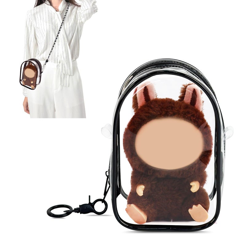 NZNDB Protective Case for Plush Doll Clear Hanging Display Cases Crossbody Doll Storage Bag PVC Storage Case Cover for Figures Dolls Black - Image 2