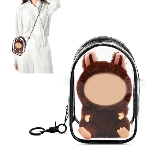 NZNDB Protective Case for Plush Doll Clear Hanging Display Cases Crossbody Doll Storage Bag PVC Storage Case Cover for Figures Dolls Black - Image 1