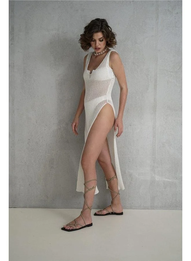 Bohemai  Havanna Side Slit Detail Cream Tricot Dress. for Women | Best Price UAE