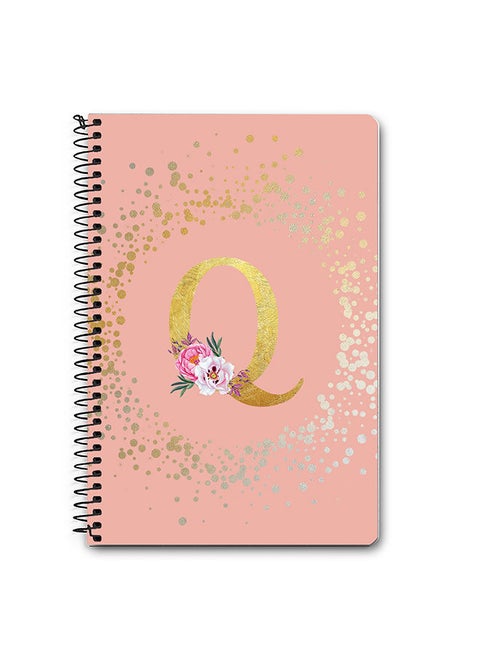 Designer A5 Spiral Notebook Memo Notepad Journal - Custom Monogram Initial Letter Floral Pattern Alphabet - Q - Rose Pink