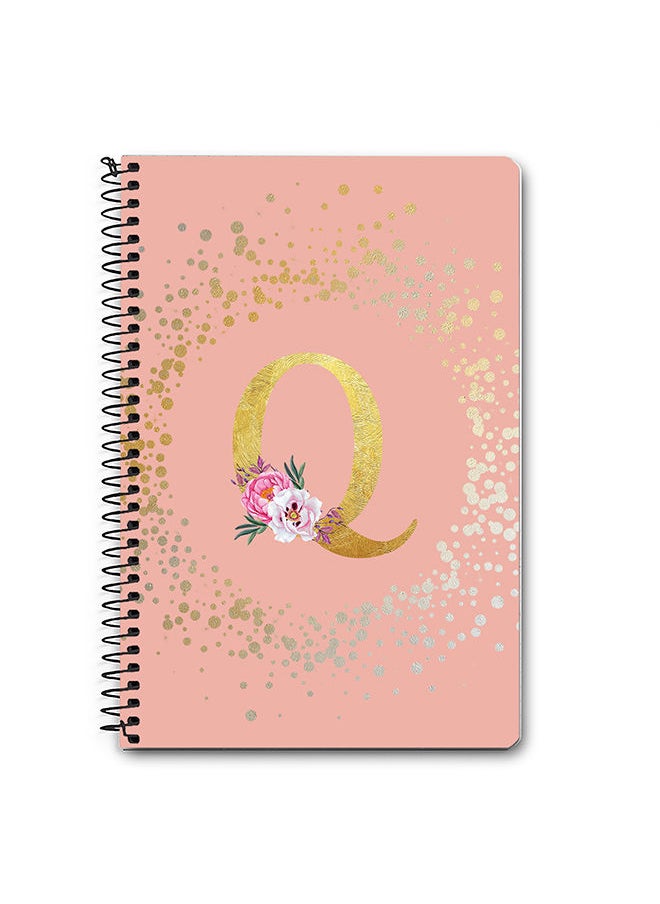 Designer A5 Spiral Notebook Memo Notepad Journal - Custom Monogram Initial Letter Floral Pattern Alphabet - Q - Rose Pink
