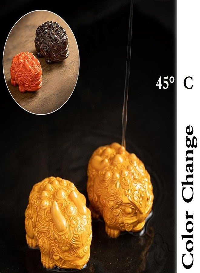 Comidox 1Pcs Handmade Figurine Tea Pet Color Changing Pixiu Tea Pet Good Luck Charm Zhisha Tea Pet Simple Yet Mini Resin Tea Set Accessories for Home Tea Room Office (Red) - Image 2