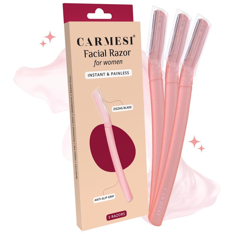 CARMESI Reusable Face Razor for Women Facial Hair- 3 Razors | Instant & Painless Hair Removal | For Eyebrows, Upper Lip, Forehead, Peach Fuzz, Chin and Sideburns | Dermaplaning Tool - Image 1
