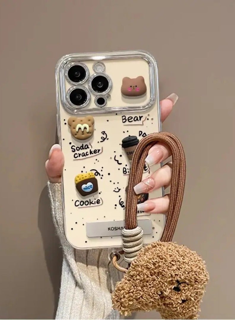 KUKH iPhone 15 Pro Max Cute Bear Cookie Phone Case with Lanyard - Image 1