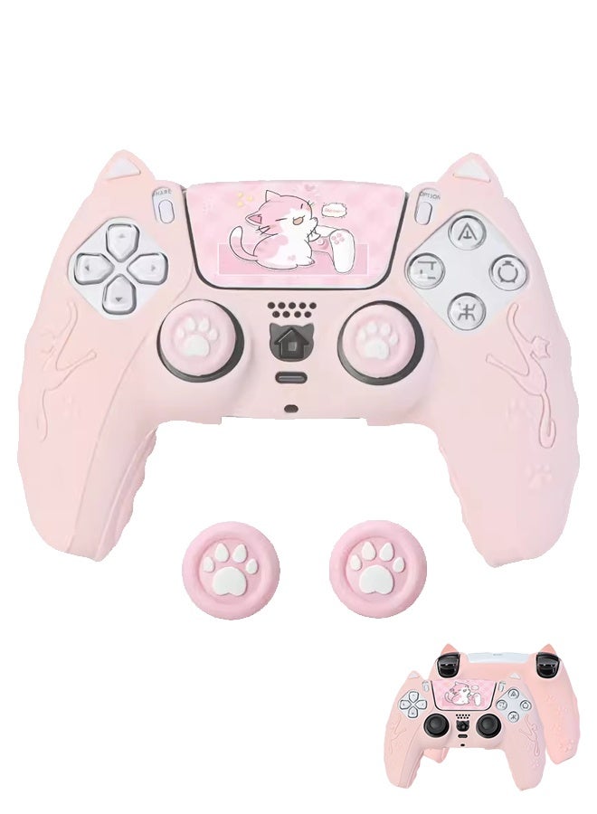 Ps5 Controller Cover Case,Cute Cat Paw Ps5 Controller Skin Set, Anti-Slip Silicone Protective Cover Skin Case For Wireless Controllerwith Ps5 Dual Sense Controller With Thumb Grip Caps, Joystick Protectors And Cover Wrap Sticker - Pink - Image 1