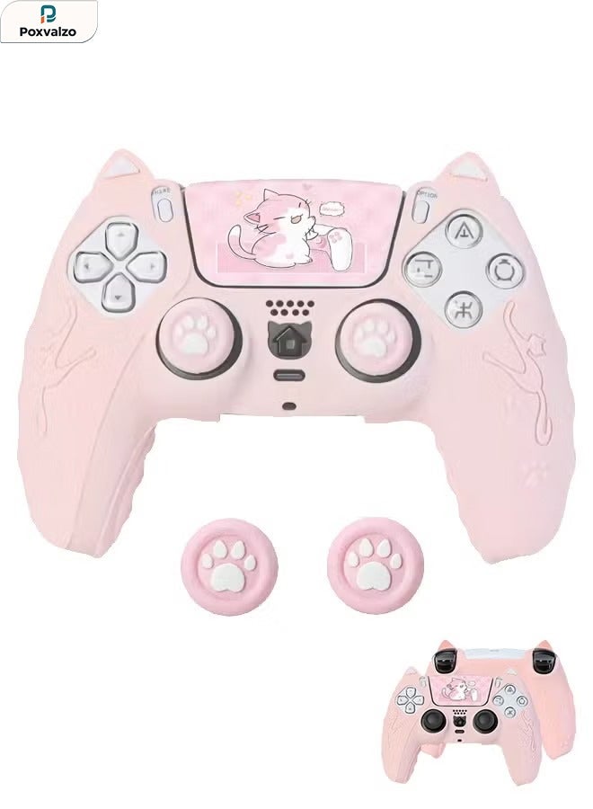 Poxvalzor Ps5 Controller Cover Case,Cute Cat Paw Ps5 Controller Skin Set, Anti-Slip Silicone Protective Cover Skin Case For Wireless Controllerwith Ps5 Dual Sense Controller With Thumb Grip Caps, Joystick Protectors And Cover Wrap Sticker - Pink - Image 1