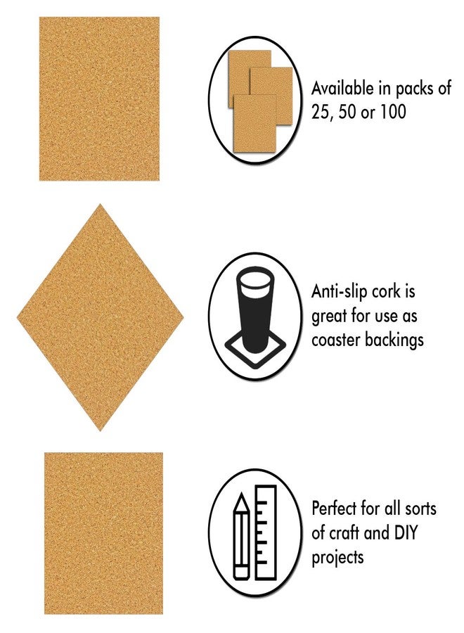 Millennial Essentials 100 Pack Self-Adhesive Cork Squares 4 x 4 Inches Cork Tiles Backing Sheets for Coasters and DIY Crafts - Image 2