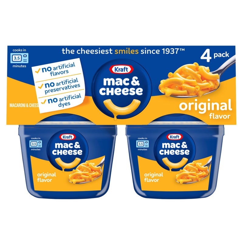 Kraft Original Mac & Cheese Macaroni and Cheese Dinner, 4 ct Pack, 2.05 oz Cups - Image 1