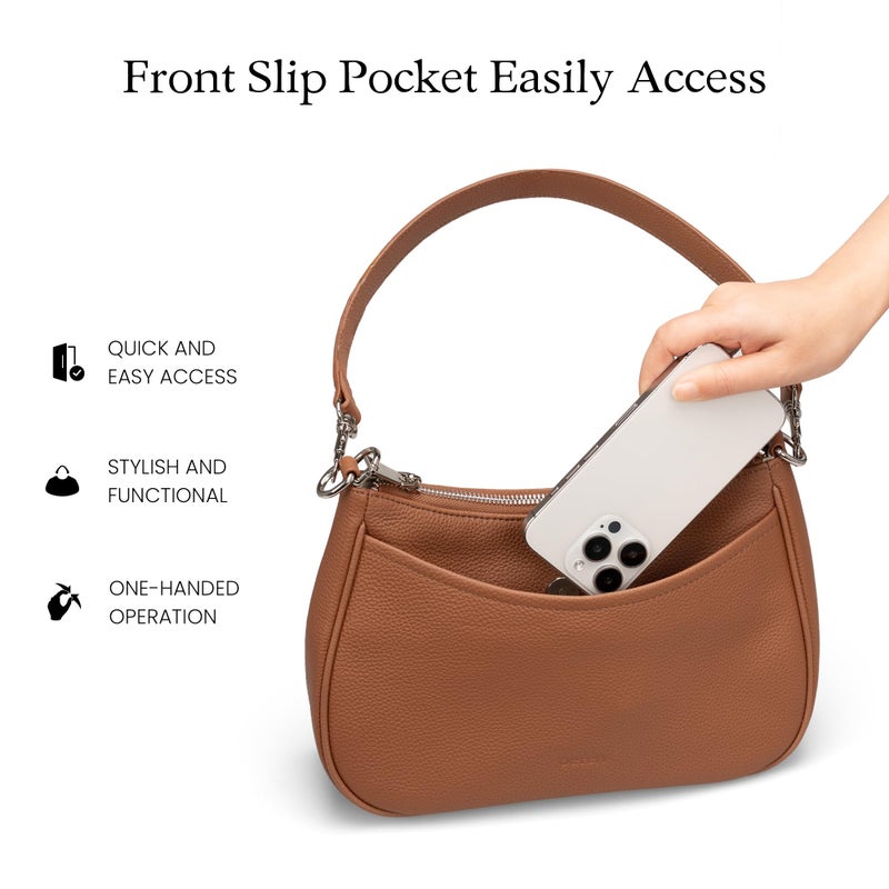 befen Genuine Leather Purse for Women Brown Shoulder Bag Anti Theft Crossbody Bag Soft Real Leather Hobo Crossbody with RFID Blocking Fashion Purse Desinger Women's Shoulder Handbags with 2 Straps - Image 4