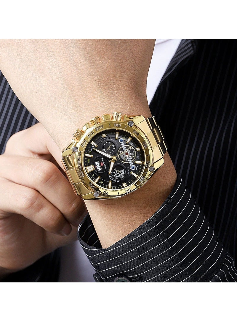 VA VA VOOM Men's Fashion Waterproof Stainless Steel Analog Quartz Watch - Gold - Image 2