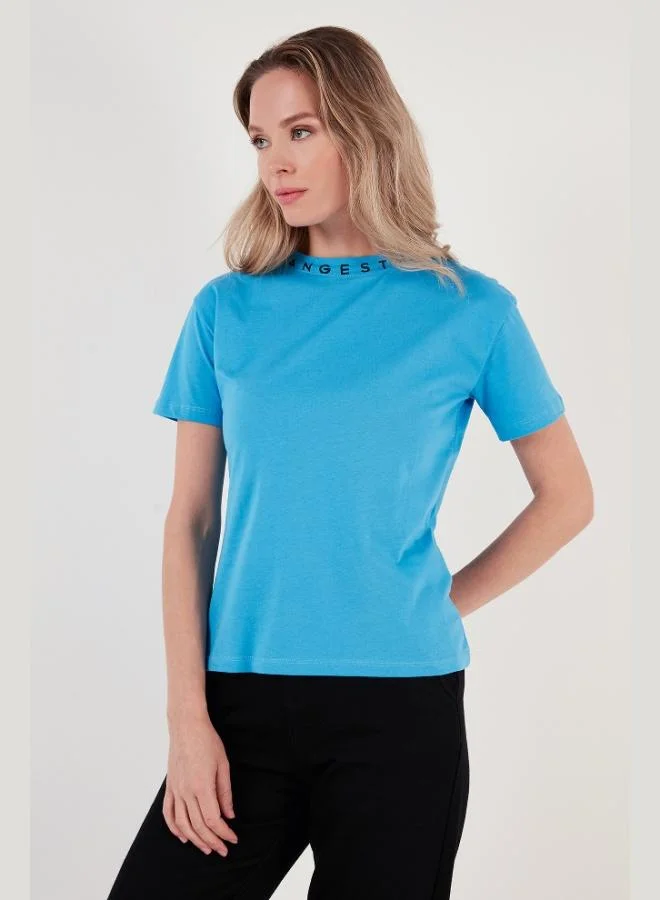 Lela Lela Collar Print Crew Neck Basic Knitted T-Shirt Women's T-Shirt 5864054