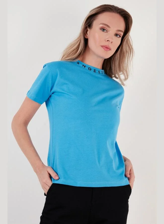 Lela Lela Collar Print Crew Neck Basic Knitted T-Shirt Women's T-Shirt 5864054