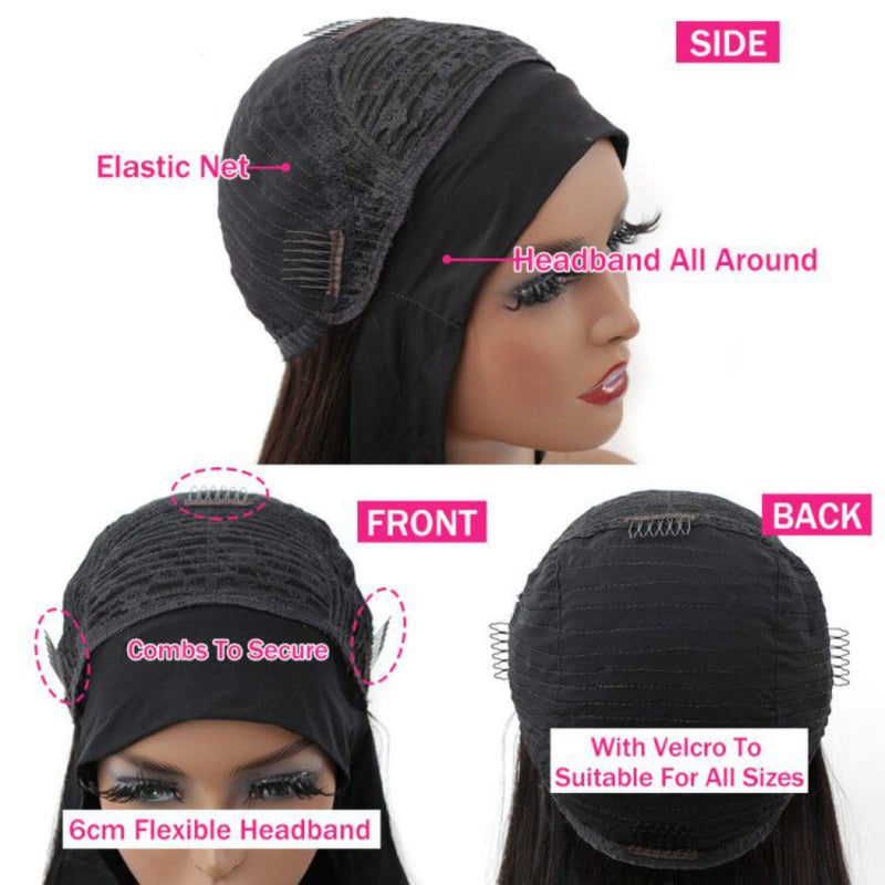 catti Headband Wig Human Hair Body Wave Headband Wigs for Black Women Brazilian Virgin Hair Glueless None Lace Front Half Wigs Human Hair Wear and Go Headband Wigs 150% Density (18" Headband wigs) - Image 5