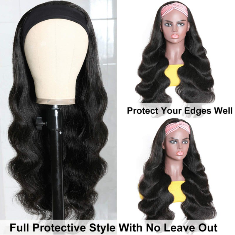 catti Headband Wig Human Hair Body Wave Headband Wigs for Black Women Brazilian Virgin Hair Glueless None Lace Front Half Wigs Human Hair Wear and Go Headband Wigs 150% Density (18" Headband wigs) - Image 3