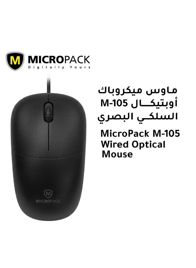 مايكروباك ماوس سلكي ضوئي Micropack M-105 - صغير الحجم، 1000 CPI، USB 2.0، أسود - Image 1