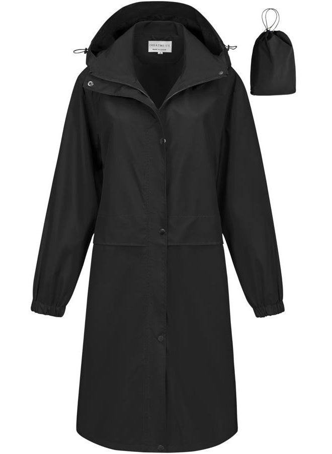 CREATMO US Women's Long Raincoat Black 2XL - Image 1