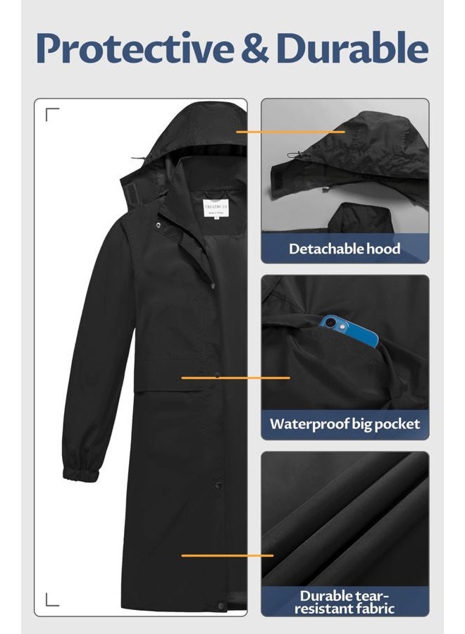 CREATMO US Women's Long Raincoat Black 2XL - Image 3