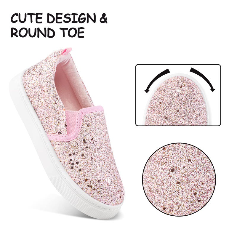 K KomForme Toddler Sneakers for Girls Boys Slip On Canvas Walking Shoes, Size 13 Little Kid, Pink Glitter - Image 4