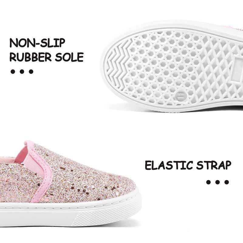 K KomForme Toddler Sneakers for Girls Boys Slip On Canvas Walking Shoes, Size 13 Little Kid, Pink Glitter - Image 5