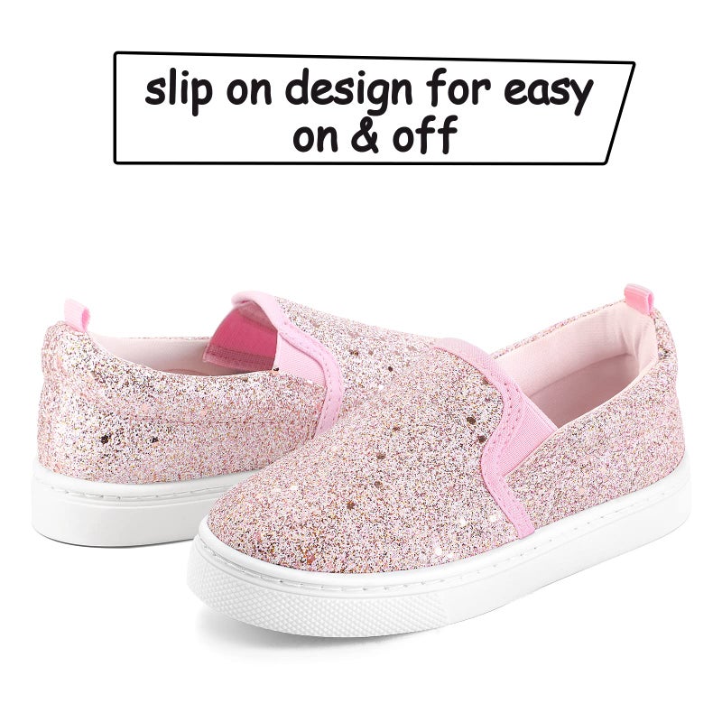 K KomForme Toddler Sneakers for Girls Boys Slip On Canvas Walking Shoes, Size 13 Little Kid, Pink Glitter - Image 3