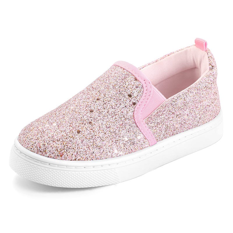 K KomForme Toddler Sneakers for Girls Boys Slip On Canvas Walking Shoes, Size 13 Little Kid, Pink Glitter - Image 1