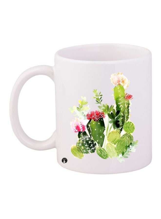 RYN Cactus Printed Coffee Mug White/Green/Red 11ounce
