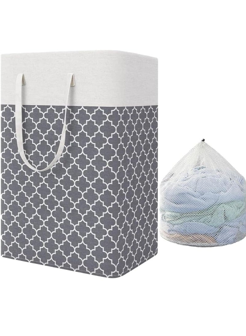 راكسوم سلة غسيل، حقيبة غسيل كبيرة موفرة للمساحة وحقيبة غسيل شبكية، سلة ملابس قابلة للطي مع مقابض حمل، صندوق تخزين ملابس مقاوم للماء، حقيبة تخزين سهلة قابلة للطي للملابس والألعاب - Image 1