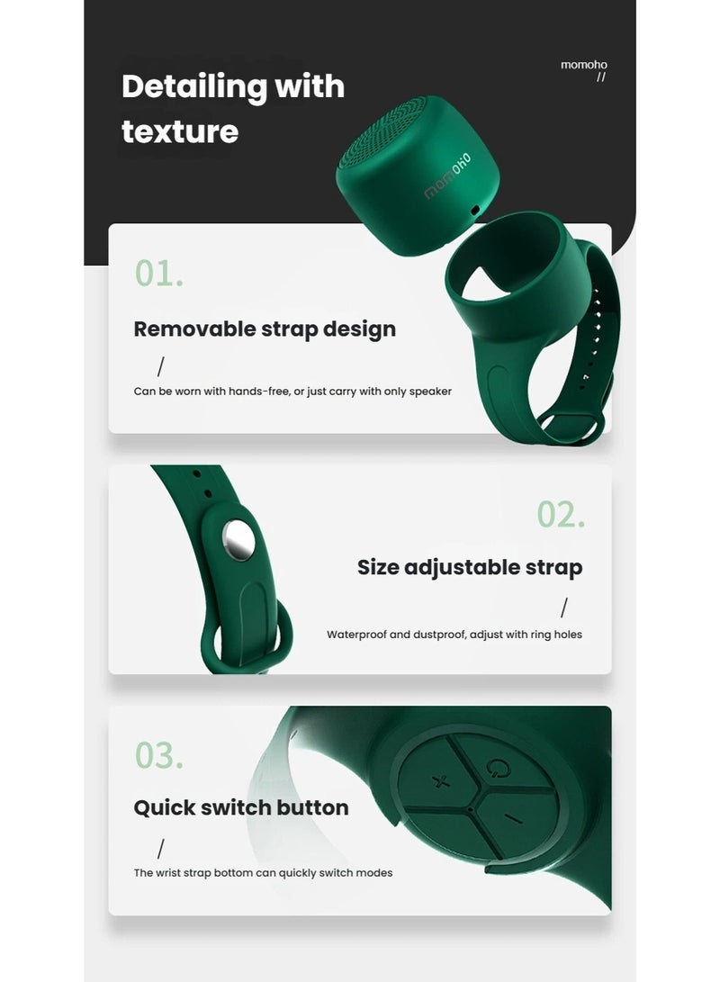 MOMOHO Wireless Bluetooth Mini Portable Waterproof Speaker Wearable with Wrist Strap Wristband, Outdoor Sports Running Cycling Hiking Wearable Water-resistant Small Speaker, IPX6 Bluetooth TF Card Waterproof Water Resistant, National Day Ramadan and other Festival - Image 3
