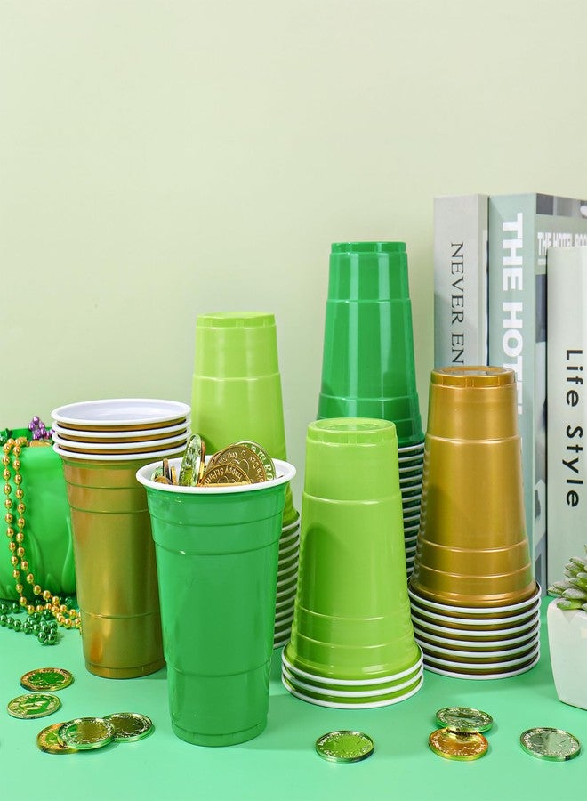Whaline 60 Pcs St. Patrick's Day Plastic Cups 16 Oz Drinking Cups Green Gold Disposable Cup for Irish Holiday Graduation Party Supplies - Image 3