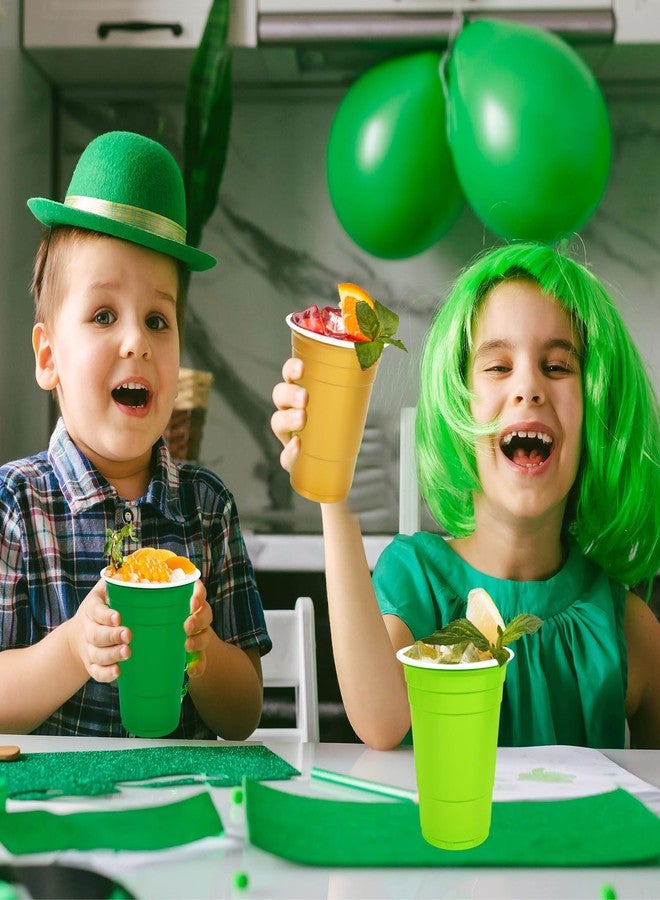 Whaline 60 Pcs St. Patrick's Day Plastic Cups 16 Oz Drinking Cups Green Gold Disposable Cup for Irish Holiday Graduation Party Supplies - Image 5