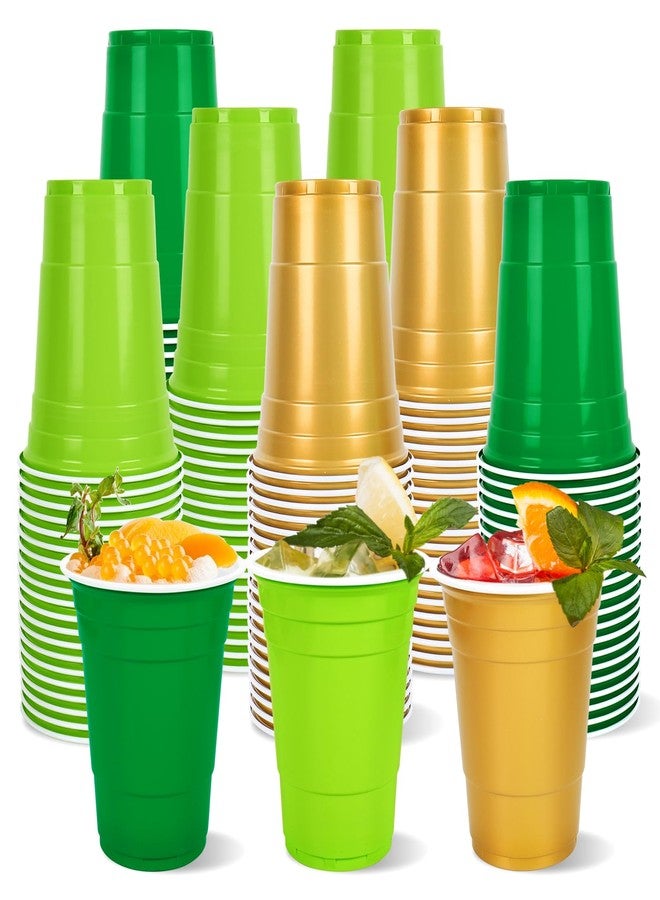 Whaline 60 Pcs St. Patrick's Day Plastic Cups 16 Oz Drinking Cups Green Gold Disposable Cup for Irish Holiday Graduation Party Supplies - Image 1