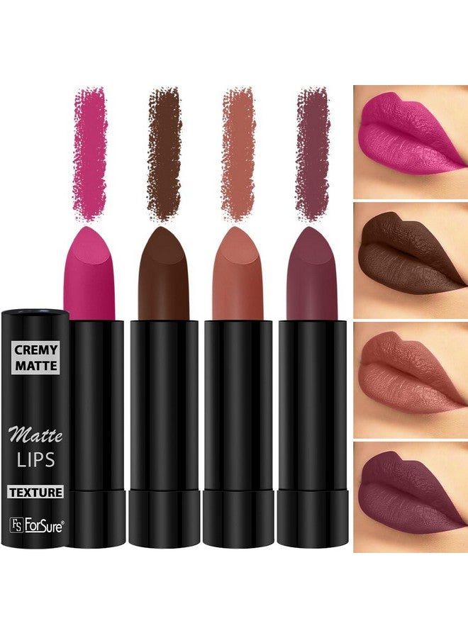 ForSure Cremy Matte Lipstick Combo Of 4 Shades- 3.5gm Each (Caramel, Cocoa Brown, Pink Berry, Dusky Maroon) - Image 1