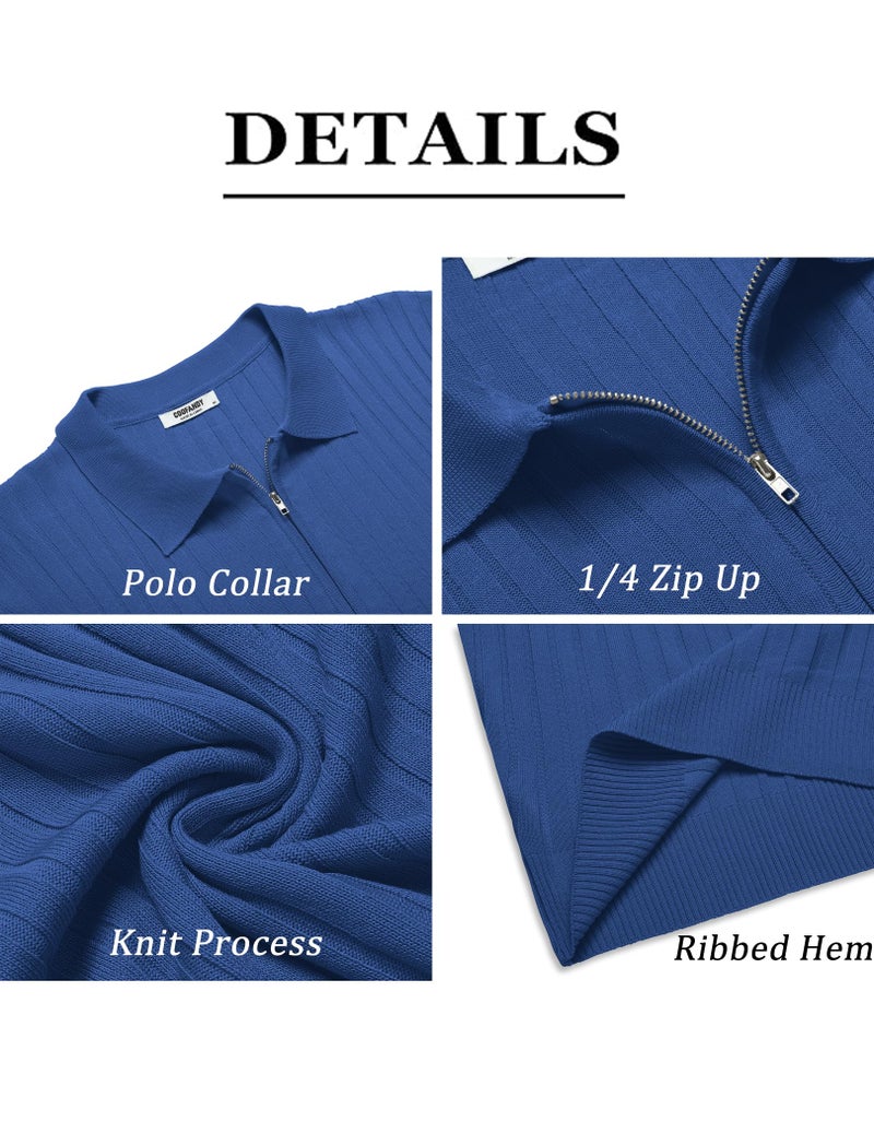 COOFANDY قمصان بولو قصيرة الأكمام للرجال من COOFANDY بزيبرو، تي شيرت بولو، أزياء كاجوال، قمصان جولف زرقاء - Image 5