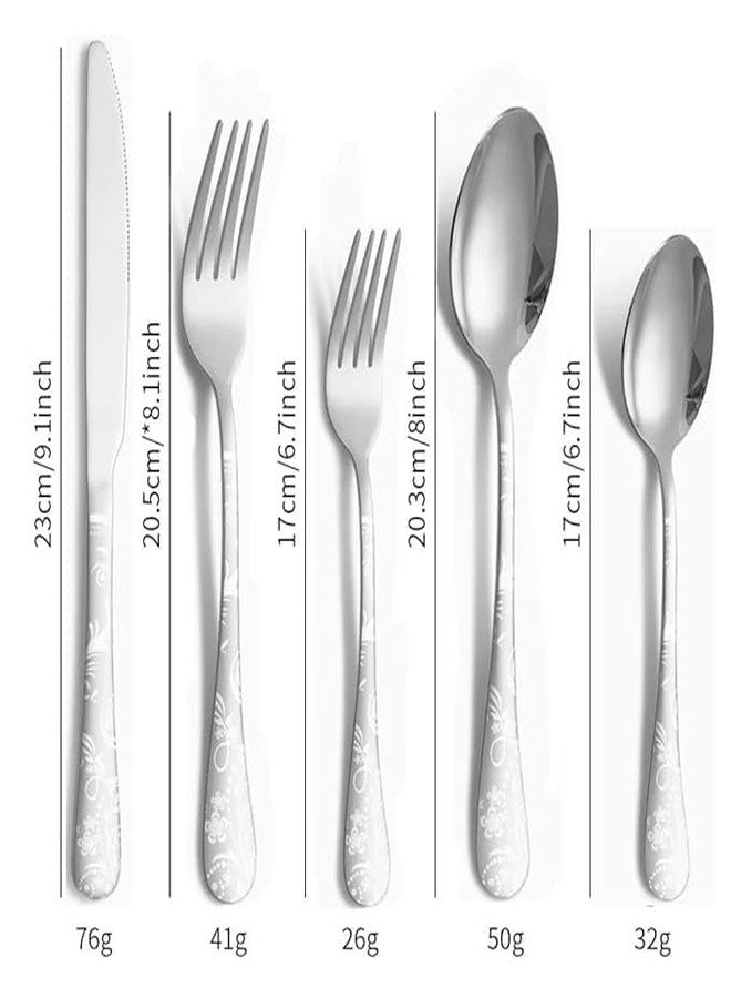 Dhyankeshwer Floral Print Stainless Steel Cutlery Set, 5-Piece Flatware Set with Decorative Handle, 2 Forks, 2 Spoons, 1 Knives (Silver, Set of 1(5Pcs)) - Image 2