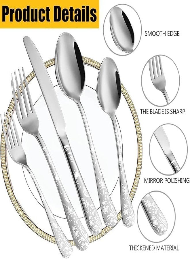 Dhyankeshwer Floral Print Stainless Steel Cutlery Set, 5-Piece Flatware Set with Decorative Handle, 2 Forks, 2 Spoons, 1 Knives (Silver, Set of 1(5Pcs)) - Image 4