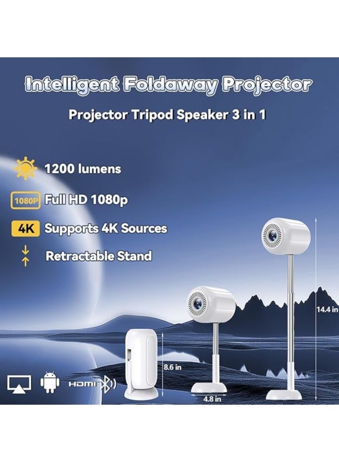 FIPKA TS-6 Mini No-Installation Projector with Stand,4K 1080P Electric Focus Smart Projector with Wifi & Bluetooth,90°Adjustable Portable Projector for Home Theater,Support PC/USB/Phone/TV/Laptop - Image 3