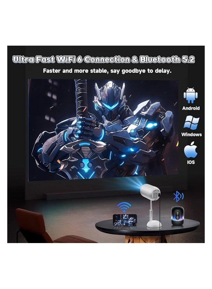 FIPKA TS-6 Mini No-Installation Projector with Stand,4K 1080P Electric Focus Smart Projector with Wifi & Bluetooth,90°Adjustable Portable Projector for Home Theater,Support PC/USB/Phone/TV/Laptop - Image 4