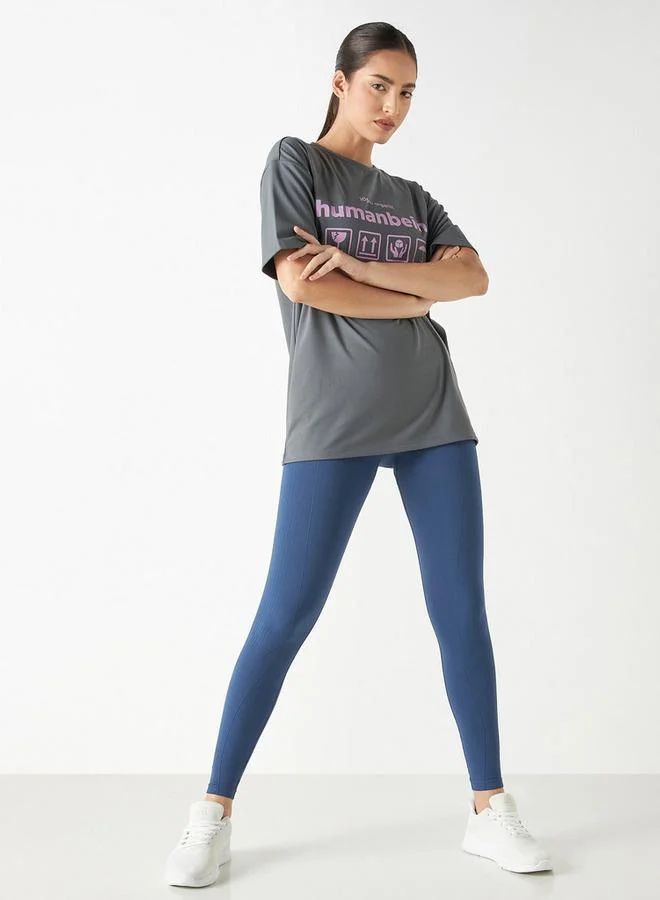 ADOT by Splash Typographic Print Crew Neck T-shirt with Short Sleeves