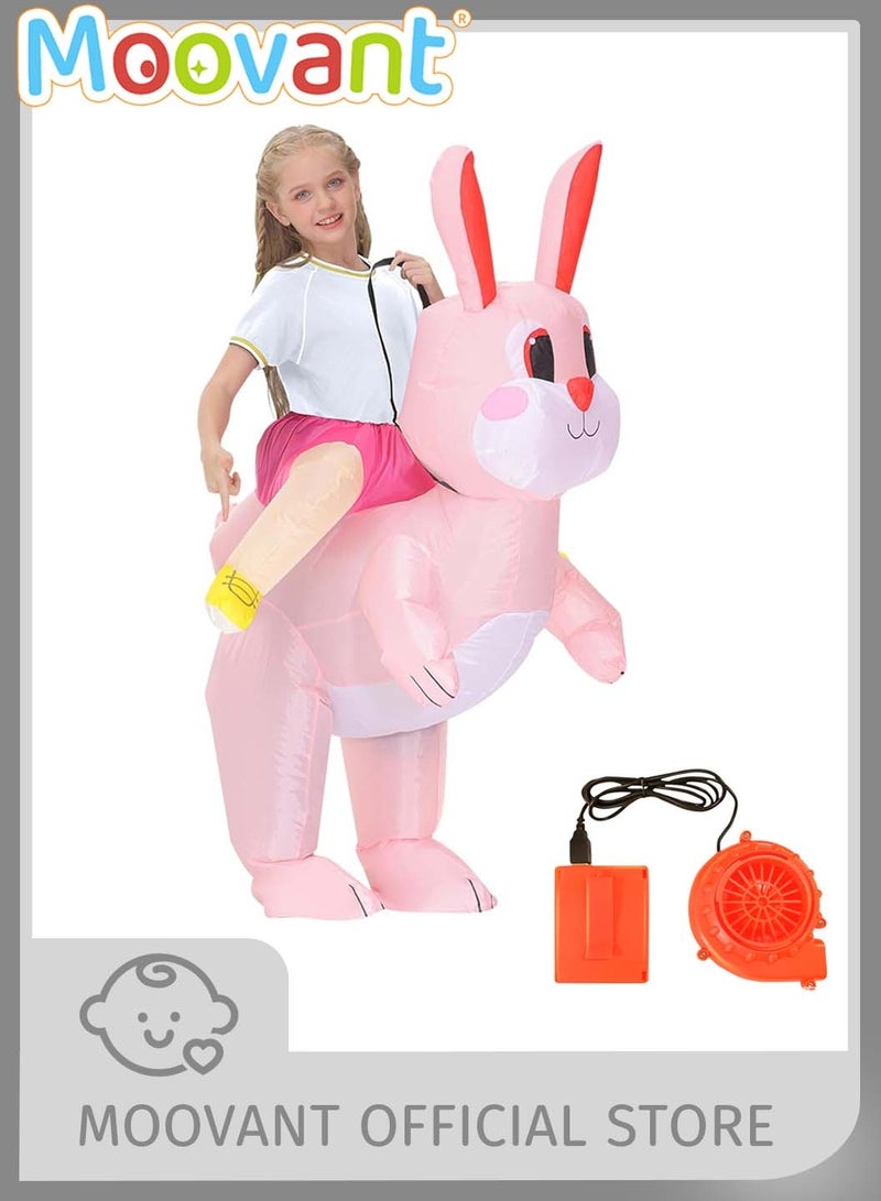 موفانت زي أرنب قابل للنفخ للمهرجان، زي لعب الأدوار للأطفال، زي أرنب ثلاثي الأبعاد، زي أداء للأطفال مع مروحة، مناسب للأطفال من 120 إلى 140 سم - Image 1