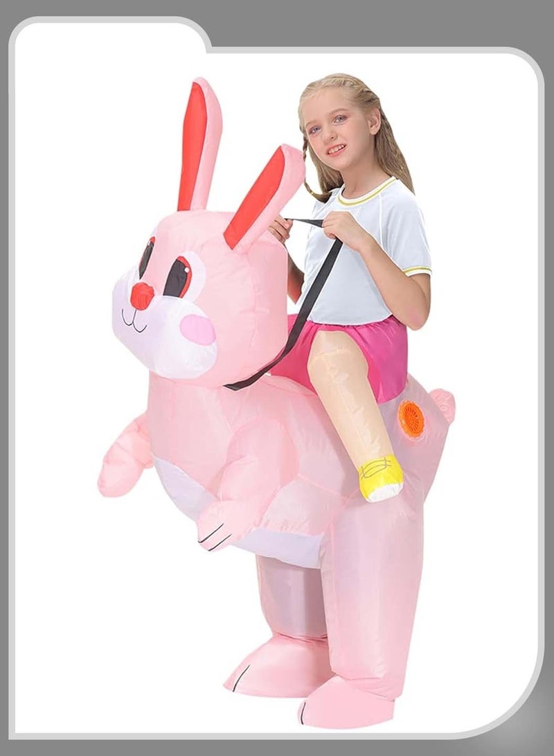 موفانت زي أرنب قابل للنفخ للمهرجان، زي لعب الأدوار للأطفال، زي أرنب ثلاثي الأبعاد، زي أداء للأطفال مع مروحة، مناسب للأطفال من 120 إلى 140 سم - Image 2